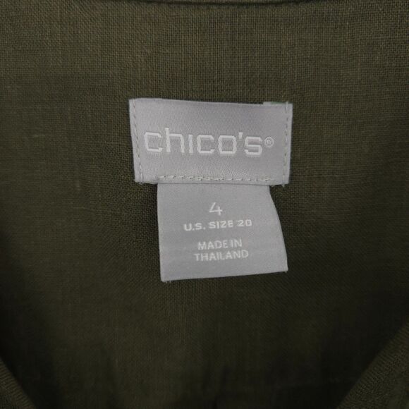 Chico's 100% linen popover tunic top Size 4 (XXL) button up non-iron green - Picture 6 of 9